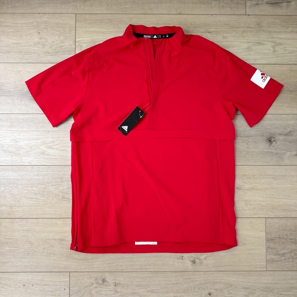 NEW ADIDAS GAME MODE SHORT SLEEVE QUARTER ZIP RED SIZE MEDIUM - Picture 1 of 3